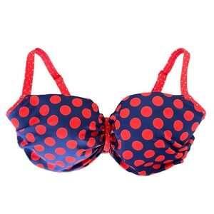 Curvy Kate Bikini Top Women's 34G Blue Red Polka Dot Plain Sailing Bandeau